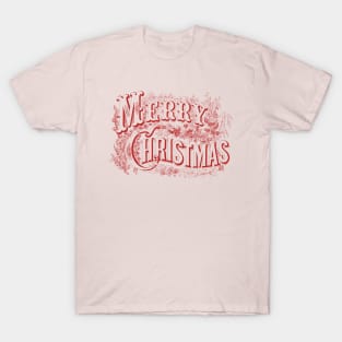 Merry Christmas Text Retro Floral Red Monochrome Typography T-Shirt